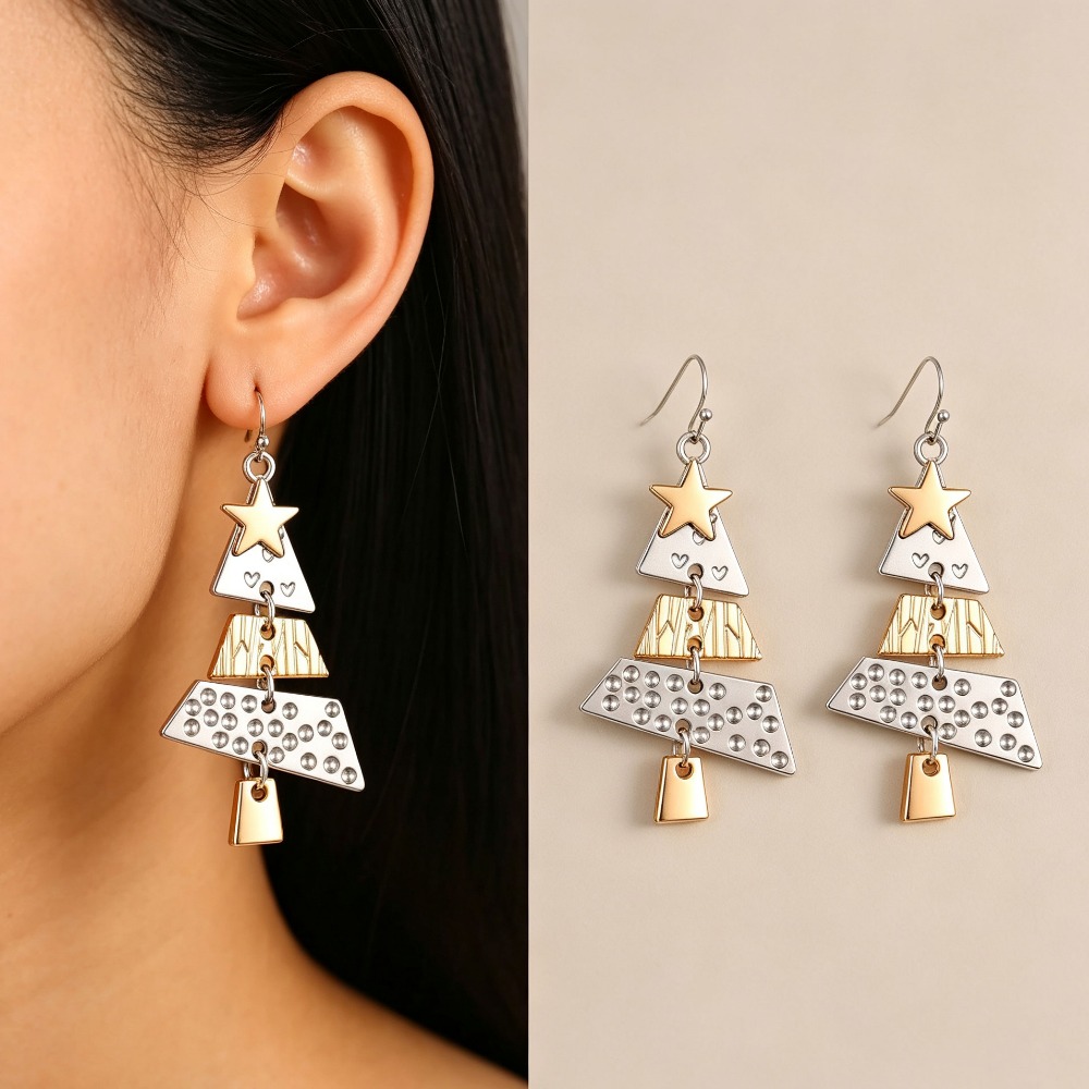 Home Office Layout - Christmas Tree Long Drop Earrings for